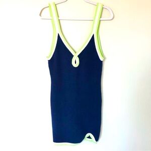 Navy and Neon Green Mini Dress
